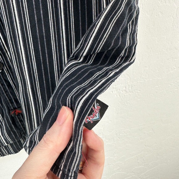 Fender Rock & Roll Religion Shirt Men XL Black Pinstriped Short Sleeve Button Up - Picture 8 of 11